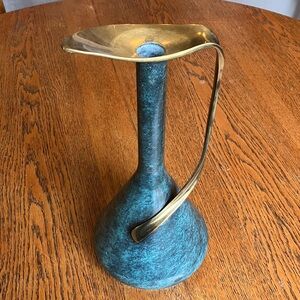 Vintage Mid-Century MCM Pal-Bell Brass Ewer Decanter Vase Made in Israel Green